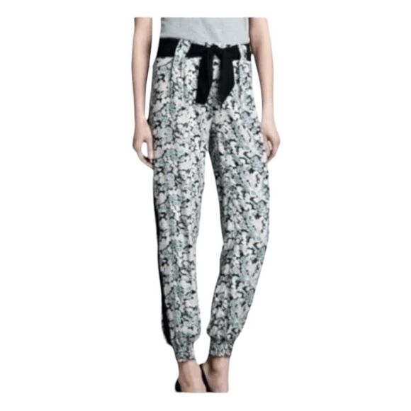 PJK Patterson J Kincaid Floral Print Jogger Track Pants Black Ivory Flowy Knit S - Picture 1 of 9